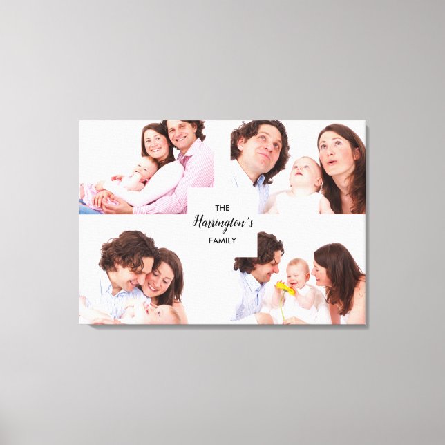 Custom 4 Family Photos Collage Rectangle Frame Canvas Print (Front)
