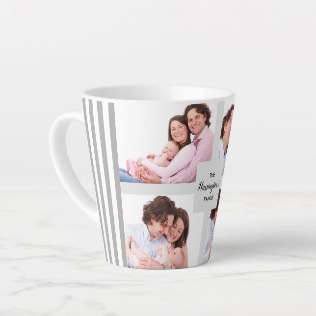 Custom 4 Family Photos Collage Rectangle Frame Latte Mug (Left Angle)