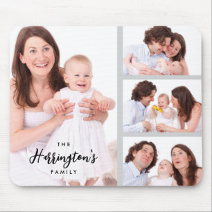 Custom 4 Family Photos Collage Rectangle Frame Mouse Mat