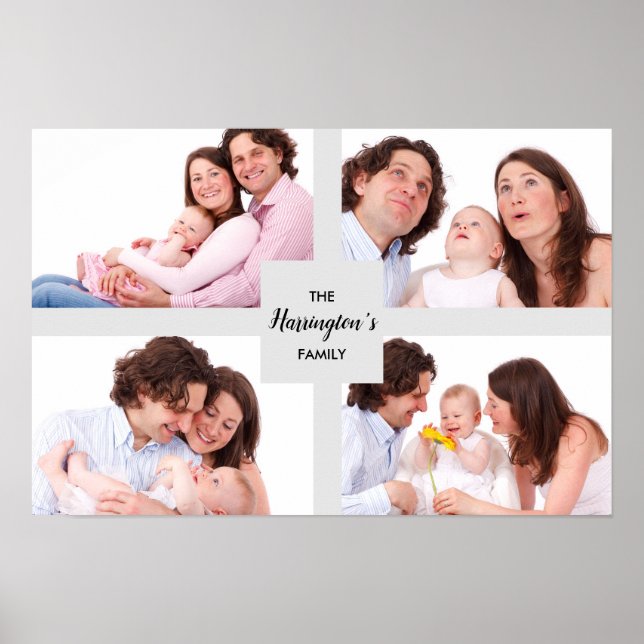 Custom 4 Family Photos Collage Rectangle Frame Poster (Front)