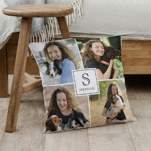 Custom 4 Multi Photo Collage Monogram & Name Cushion