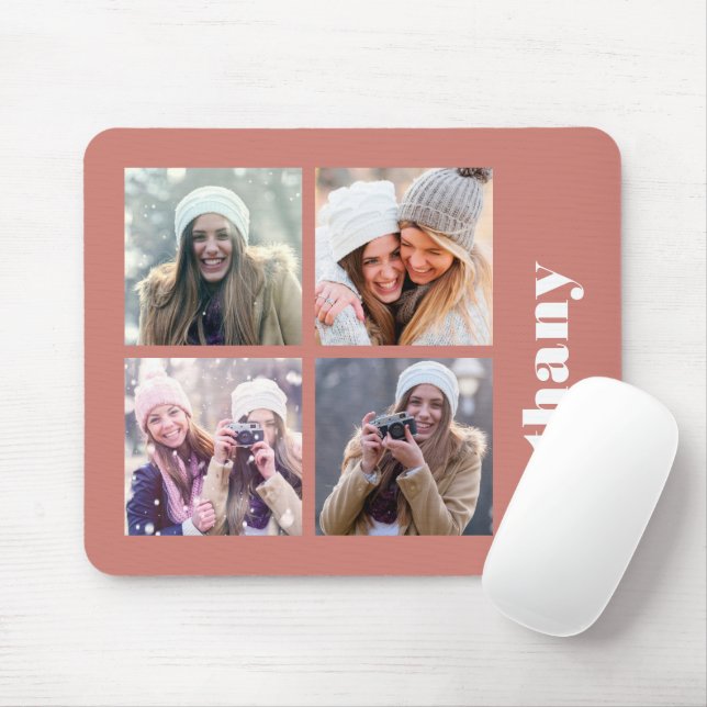 Custom 4-Photo Chunky Monogram Terracotta Mouse Mat (With Mouse)