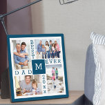 Custom 4 Photo Collage Best Dad Ever Blue & White Plaque<br><div class="desc">Custom Photo Plaque with 4 photo collage for the Best Dad Ever. The template is set up ready for you to add 4 of your favorite photos, the year and initial. A great gift for father's day, a birthday or as a keepsake of an event or personal achievement. The design...</div>