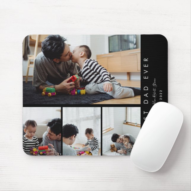 Custom 4 Photo Collage Best Dad Ever Monogrammed Mouse Mat (With Mouse)