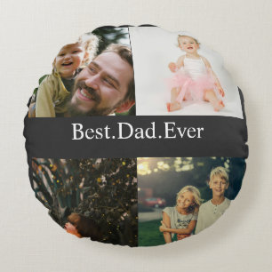 Custom 4 Photo Collage Best Dad Ever Round Cushion