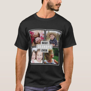 Custom 4 Photo Collage Best Grandpa Ever Black T-Shirt