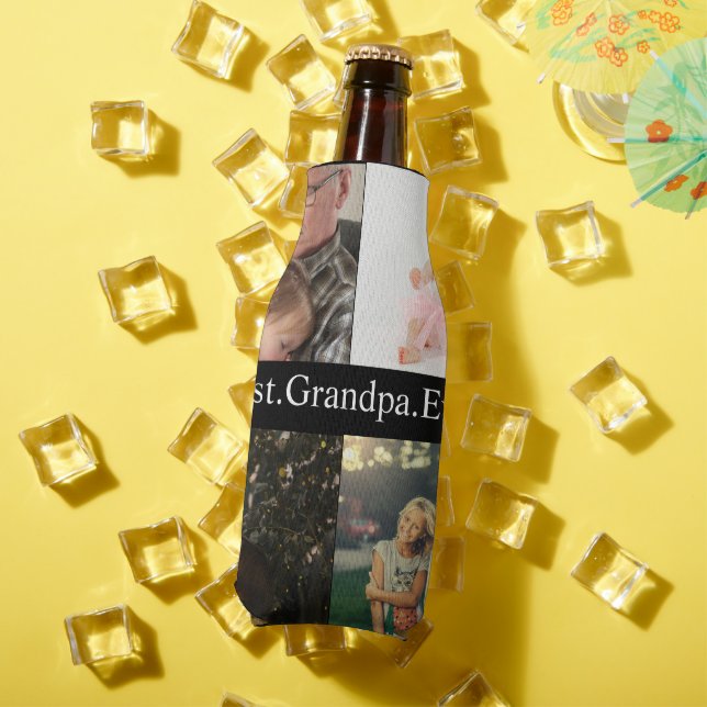 Custom 4 Photo Collage Best Grandpa Ever Bottle Cooler (In Situ Summer)
