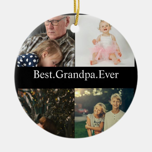 Custom 4 Photo Collage Best Grandpa Ever Ceramic Tree Decoration (Front)