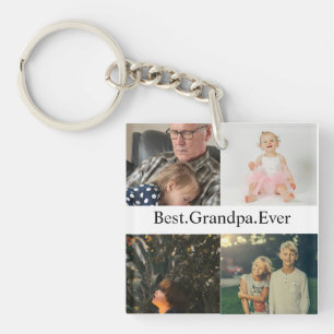 Custom 4 Photo Collage Best Grandpa Ever Key Ring