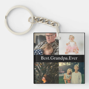 Custom 4 Photo Collage Best Grandpa Ever Key Ring