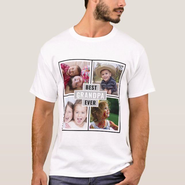 Custom 4 Photo Collage Best Grandpa Ever T-Shirt (Front)