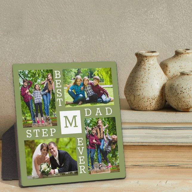 Custom 4 Photo Collage Best Stepdad Ever Green Plaque (Creator Uploaded)