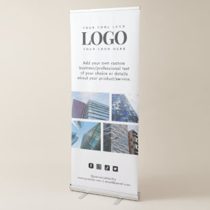 Custom 4 Photo Collage Business Logo Social Media Retractable Banner