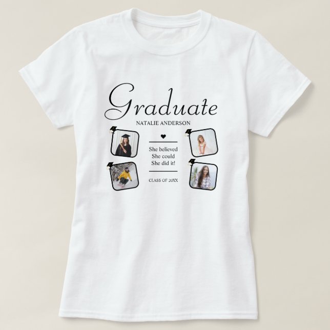 Custom 4 Photo Collage Class of 2026 Graduation T-Shirt (Design Front)