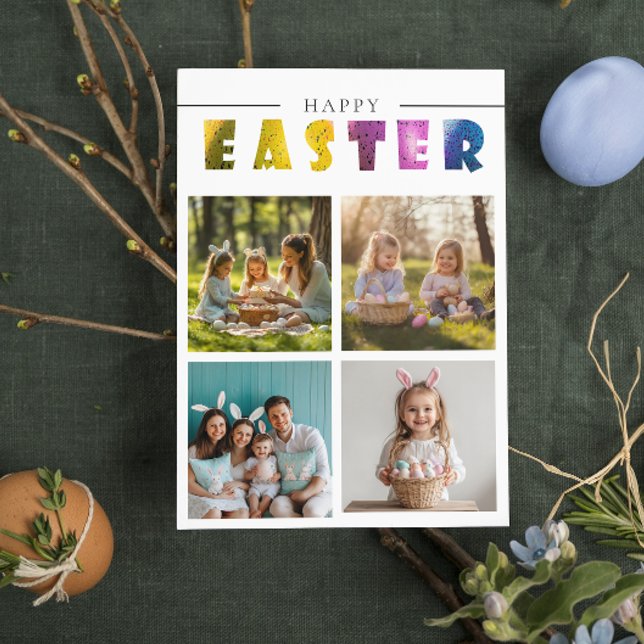 Custom 4 photo collage colourful Easter postcards (Creator Uploaded)