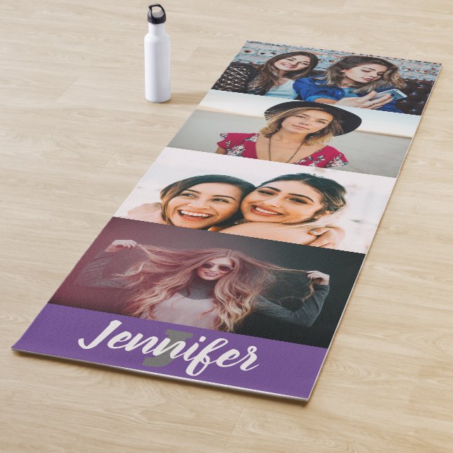 Custom 4 Photo Collage Custom Name and Monogram Yo Yoga Mat (In Situ)