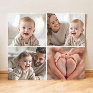 Custom 4 Photo Collage Cute Baby  Fleece Blanket