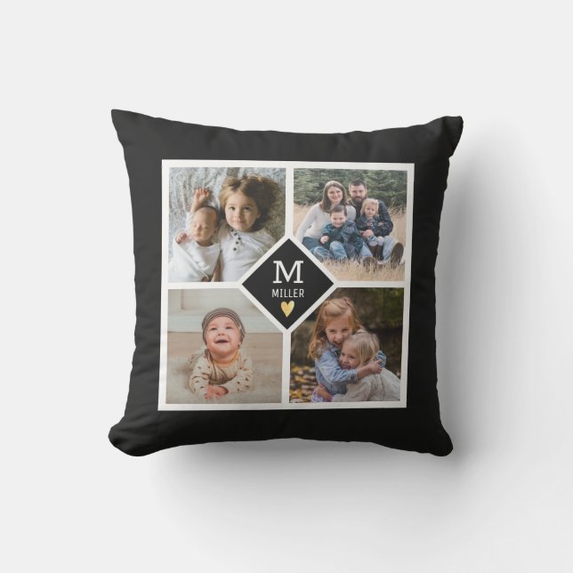 Custom 4 Photo Collage Family Monogram Cushion (Front)
