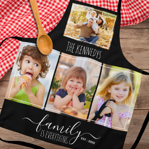 Custom 4 Photo Collage Family Quote And Name Black Apron