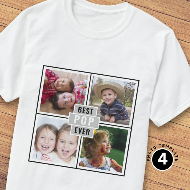 Custom 4 Photo Collage Grey Best Pop Ever T-Shirt (Creator Uploaded)