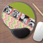 Custom 4 Photo Collage Lime and Coral Chevrons Gel Mouse Mat<br><div class="desc">A great way to display your square photos from your online account.  A fun zig zag stripe design highlights the pics.</div>