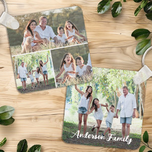 Custom 4 Photo Collage Modern Family Personalized Key Ring
