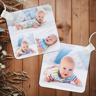 Custom 4 Photo Collage Modern Newborn Baby Key Ring