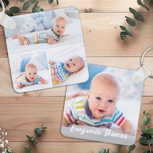 Custom 4 Photo Collage Modern Personalized Baby Key Ring