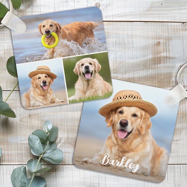 Custom 4 Photo Collage Modern Pet Puppy Dog Lover Key Ring (Creator Uploaded)