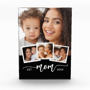 Custom 4-Photo Collage Mum Established Year Black Photo Block