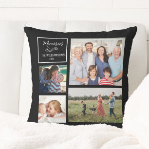 Custom 4 Photo Collage Personalised Modern Family Cushion
