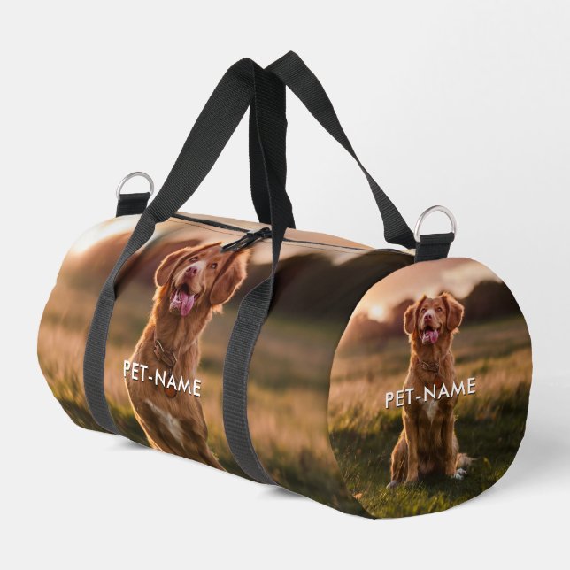 Custom 4 Photo Collage Pet Dog 4 Name Picture On Duffle Bag (Left Corner)