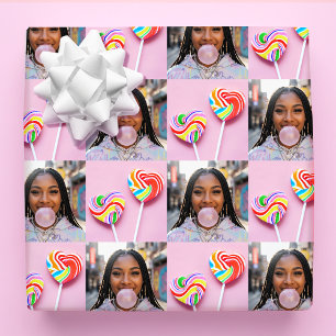 Custom 4 Photo Collage Retro Modern Trendy Family Wrapping Paper