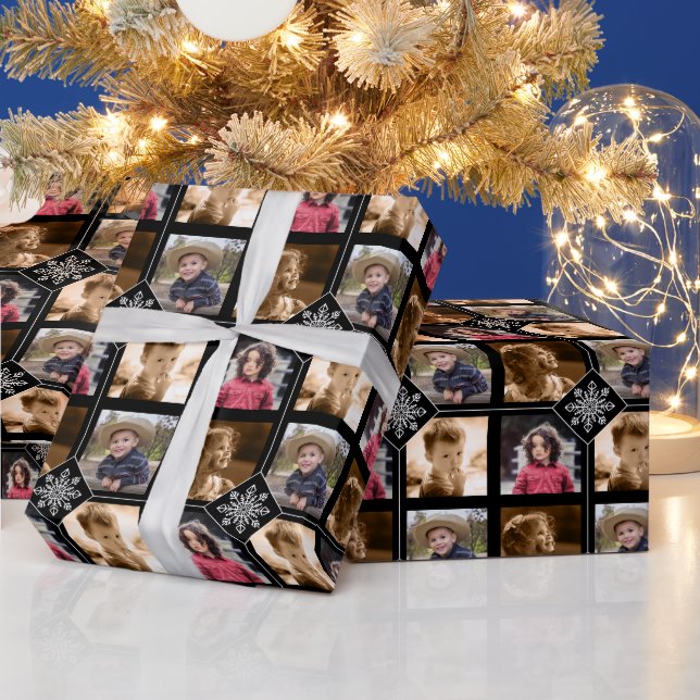 Custom 4 Photo Collage Snowflake Christmas  Wrapping Paper (Holidays)