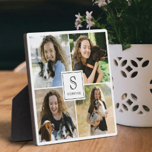 Custom 4 Photo Collage with Monogram and Name Plaque