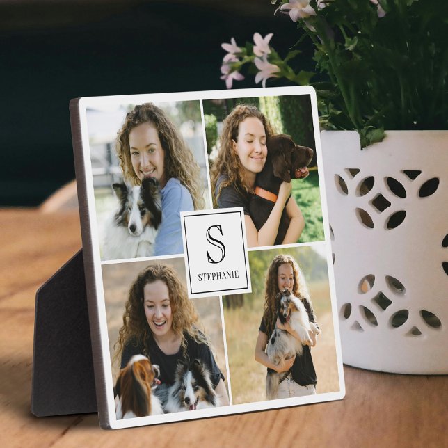 Custom 4 Photo Collage with Monogram and Name Plaque (Creator Uploaded)