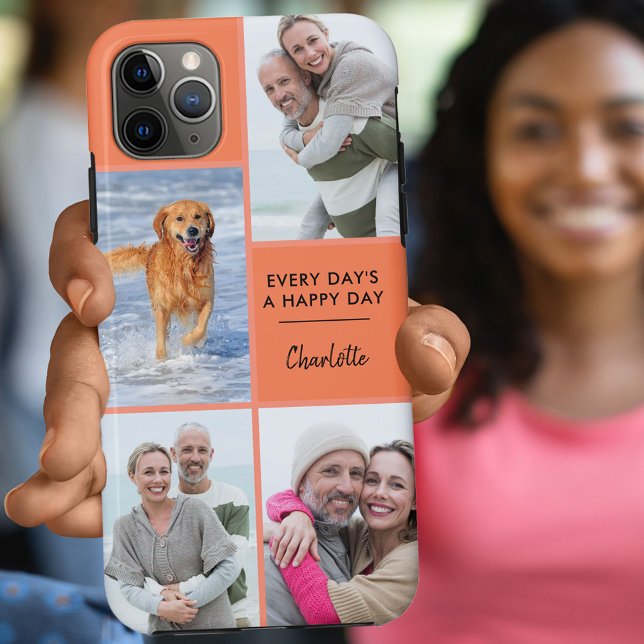 Custom 4 Photo Collage with Positive Quote Orange Case-Mate iPhone Case (Creator Uploaded)