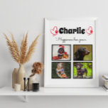 Custom 4 photo dog collage tabletop plaque<br><div class="desc">Celebrate your best friend with a custom Photo Collage tabletop plaque. When you have so many fun memories and photos, one photo isn't enough. This poster has 4 photos, a quote, and you can personalise the name of your pet. You can also change the colour of the paw print. To...</div>