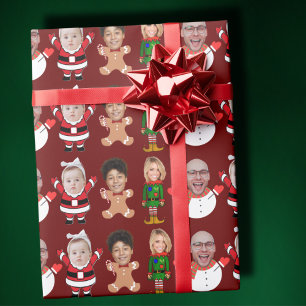 Custom 4 Photo Family Face Photo Christmas Gift Wrapping Paper