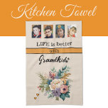 Custom 4 photo grandkids floral orange tea towel<br><div class="desc">Brighten up your kitchen with this charming floral towel from Zazzle! Featuring four photo slots to showcase your favourite grandkid moments, it’s a heartwarming addition to any home. The cheerful design is accented by the phrase "Life is better with Grandkids" in elegant black text. Perfect for drying dishes or adding...</div>
