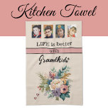 Custom 4 photo grandkids floral pink tea towel<br><div class="desc">Brighten up your kitchen with this charming floral towel from Zazzle! Featuring four photo slots to showcase your favourite grandkid moments, it’s a heartwarming addition to any home. The cheerful design is accented by the phrase "Life is better with Grandkids" in elegant black text. Perfect for drying dishes or adding...</div>