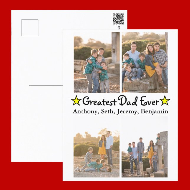 Custom 4 Photo Greatest Dad Ever Father's Day Postcard (Creator Uploaded)