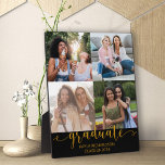 Custom 4 Photo Grid Collage Gold Graduate Plaque<br><div class="desc">Chic photo plaque is an easy to display graduation gift. Upload 4 of your favourite photos of the graduate and friends as a reminder of the study years. Your photos are displayed in square / instagram format in a simple grid style photo collage. "graduate" is hand lettered in gold glitter...</div>