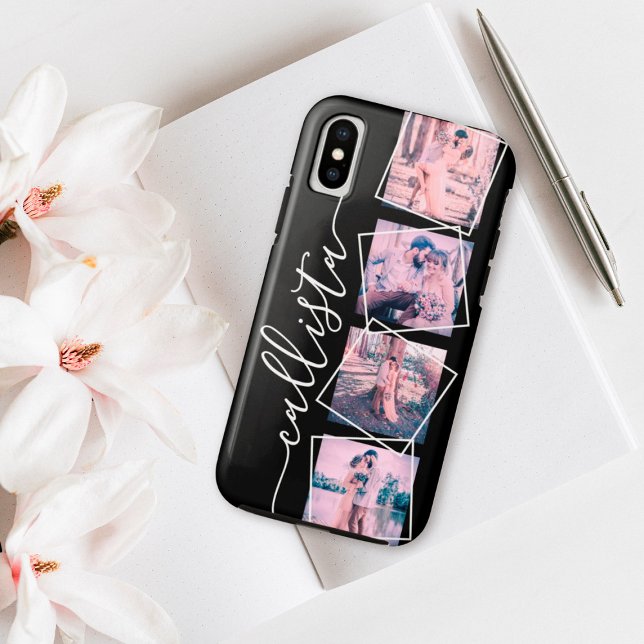 Custom 4 Photo Handwritten Monogram Name Couple Case-Mate iPhone Case (Creator Uploaded)