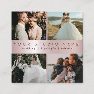 Custom 4 Photo Minimalist Photographer Square  Squ Business Card