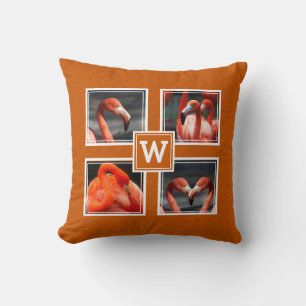 Custom 4 Photo Monogram Keepsake Burnt Orange Cushion