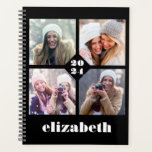Custom 4-Photo Personalised Black White 2024 Planner<br><div class="desc">Easily customise this planner by replacing the four sample images with your favourite square photos. Add the year in the centre and your name below in chunky white typography on a black background.</div>