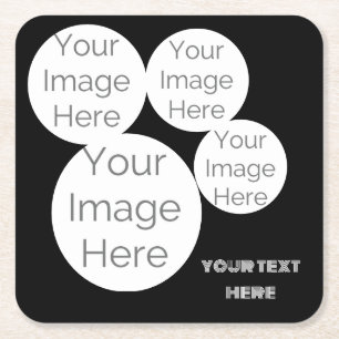 custom 4 photo text template black square paper coaster