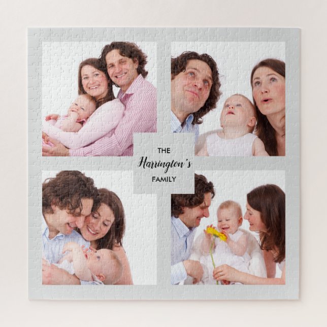 Custom 4 Section Family Photo Collage Square Frame Jigsaw Puzzle (Vertical)