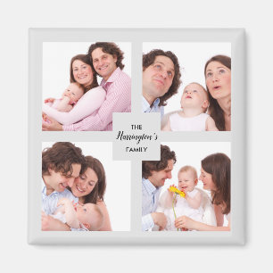 Custom 4 Section Family Photo Collage Square Frame Magnet